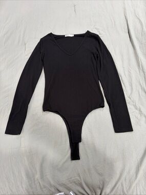 Heart Hips Black Ribbed V-Neck Bodysuit